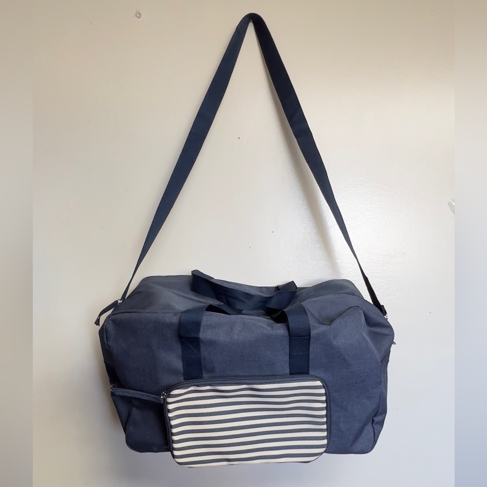 DSW Blue Duffel Bag with Striped Accent